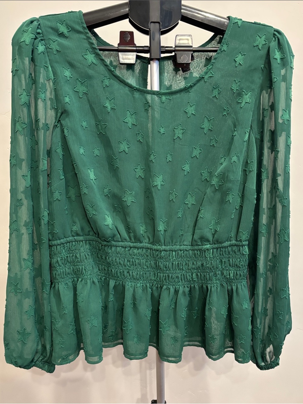 Torrid Green Star-Embroidered Peplum Blouse